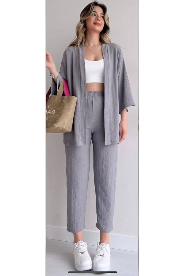 Kimono Bürümcük Takım Elbise-GRİ - 1