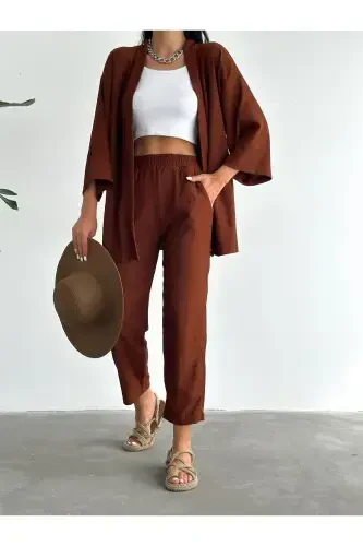 Kimono Bürümcük Takım Elbise-kahve - MODAZONE (1)