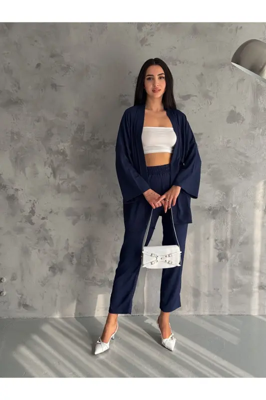 Kimono Bürümcük Takım Elbise-LACİVERT - 2