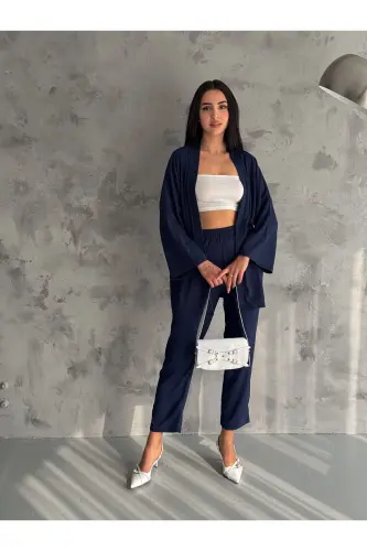 Kimono Bürümcük Takım Elbise-LACİVERT - ALENMODA (1)