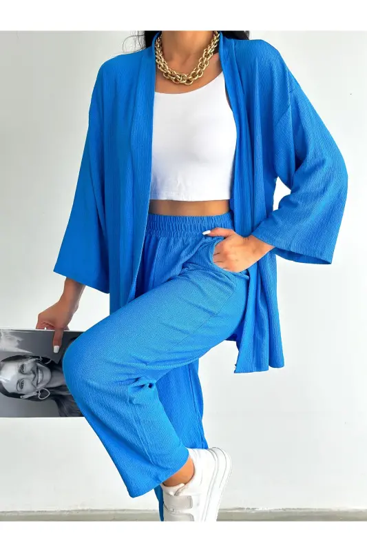 Kimono Bürümcük Takım Elbise-mavi - 4