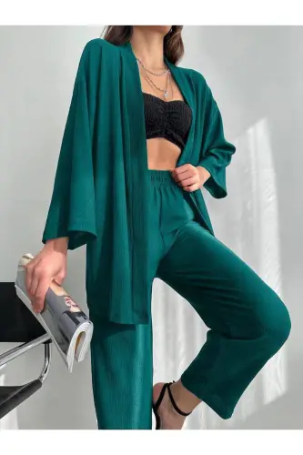 Kimono Bürümcük Takım Elbise-PETROL YEŞİLİ 