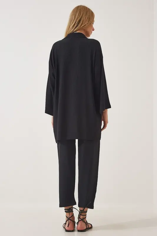 Kimono Bürümcük Takım Elbise - siyah - 5
