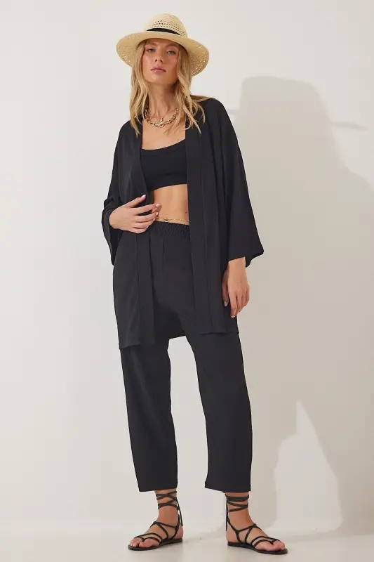 Kimono Bürümcük Takım Elbise-siyah - 3