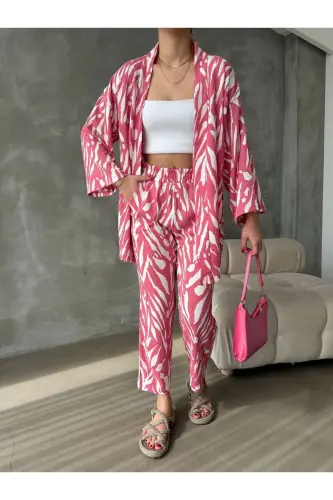 Кимоно ZEBRA DESENLİ Bürümcük Takım Elbise-FUŞYA ZEBRA 