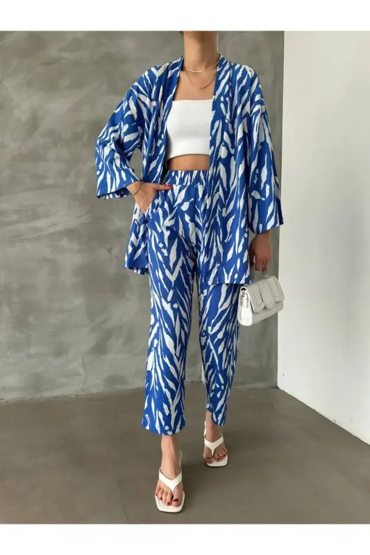 Kimono ZEBRA DESENLI BÜRÜMCÜK Takım Elbise-MAVİ ZEBRA - ALENMODA