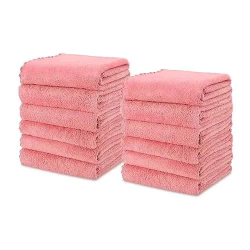 kimteny 12 Pack Microfiber Kitchen Dish Towels for Washing Dishes, Pink | 28x13 Inches, Reusable Kitchen Cleaning Cloth, 300 GSM Absorbent Towels for Dishes, Countertops & Sink - 1