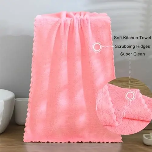 kimteny 12 Pack Microfiber Kitchen Dish Towels for Washing Dishes, Pink | 28x13 Inches, Reusable Kitchen Cleaning Cloth, 300 GSM Absorbent Towels for Dishes, Countertops & Sink - 5