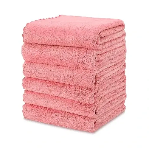 kimteny 6 Pack Microfiber Kitchen Dish Towels for Washing Dishes, Pink | 28x13 Inches, Reusable Kitchen Cleaning Cloth, 300 GSM Absorbent Towels for Dishes, Countertops & Sink - 1