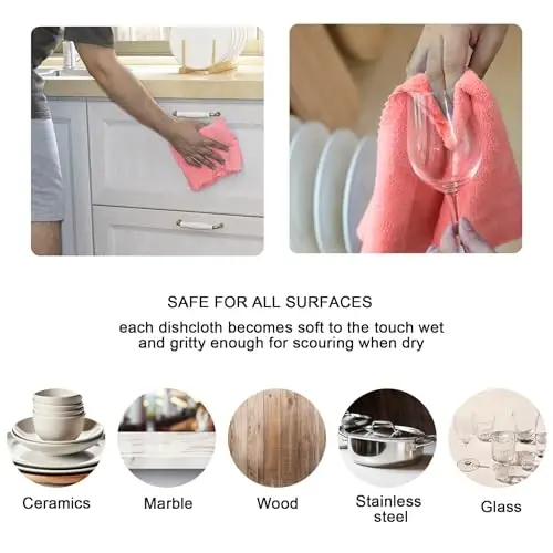kimteny 6 Pack Microfiber Kitchen Dish Towels for Washing Dishes, Pink | 28x13 Inches, Reusable Kitchen Cleaning Cloth, 300 GSM Absorbent Towels for Dishes, Countertops & Sink - 3