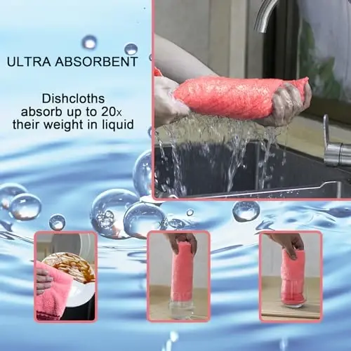 kimteny 8 Pack Microfiber Kitchen Dish Towels for Washing Dishes, Pink | 28x13 Inches, Reusable Kitchen Cleaning Cloth, 300 GSM Absorbent Towels for Dishes, Countertops & Sink - 3