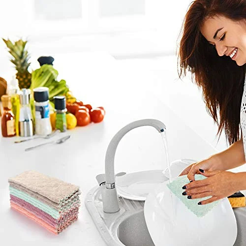 kimteny Cleaning Cloths Kitchen Towels Microfiber Washcloths Lint Free Dish Cloth Reusable Dishtowels Household Super Absorbent Fast Drying, 10