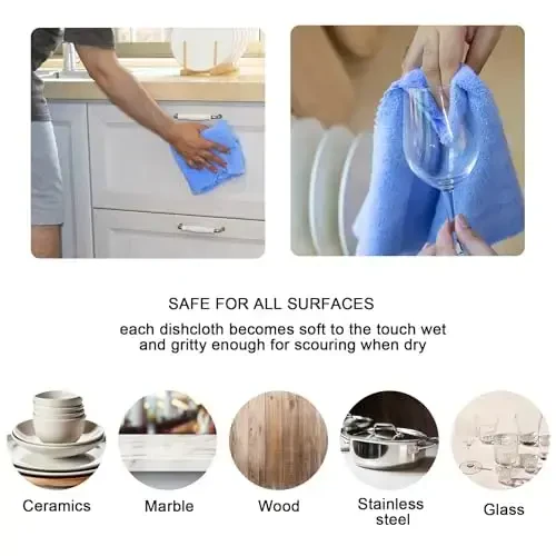 kimteny Kitchen Cloth Dish Towels, 13x28 Inches Premium Dishcloths, Super Absorbent Coral Velvet Microfiber Cleaning Cloths, Fast Drying Rags for Washing Dishes (13x28-12 Pack, Blue) - 3
