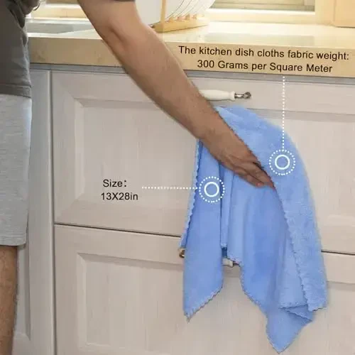 kimteny Kitchen Cloth Dish Towels, 13x28 Inches Premium Dishcloths, Super Absorbent Coral Velvet Microfiber Cleaning Cloths, Fast Drying Rags for Washing Dishes (13x28-6 Pack, Blue) - 2