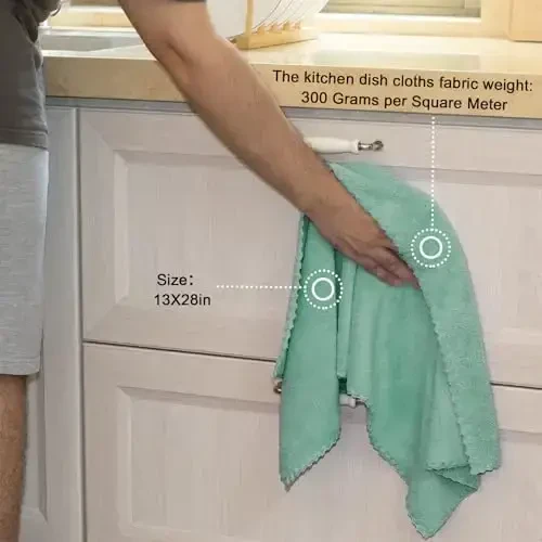 kimteny Kitchen Cloth Dish Towels, 13x28 Inches Premium Dishcloths, Super Absorbent Coral Velvet Microfiber Cleaning Cloths, Fast Drying Rags for Washing Dishes (13x28-6 Pack, Green) - 2