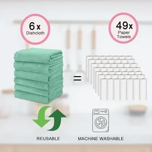kimteny Kitchen Cloth Dish Towels, 13x28 Inches Premium Dishcloths, Super Absorbent Coral Velvet Microfiber Cleaning Cloths, Fast Drying Rags for Washing Dishes (13x28-6 Pack, Green) - 5