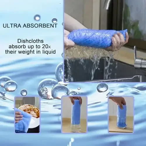 kimteny Kitchen Cloth Dish Towels, 13x28 Inches Premium Dishcloths, Super Absorbent Coral Velvet Microfiber Cleaning Cloths, Fast Drying Rags for Washing Dishes (13x28-8 Pack, Blue) - 5