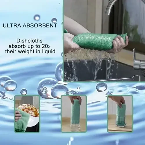 kimteny Kitchen Cloth Dish Towels, 13x28 Inches Premium Dishcloths, Super Absorbent Coral Velvet Microfiber Cleaning Cloths, Fast Drying Rags for Washing Dishes (13x28-8 Pack, Green) - 4