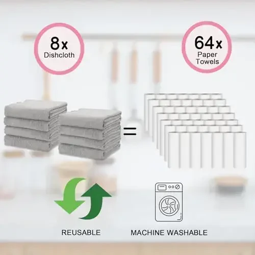 kimteny Kitchen Cloth Dish Towels, 13x28 Inches Premium Dishcloths, Super Absorbent Coral Velvet Microfiber Cleaning Cloths, Fast Drying Rags for Washing Dishes (13x28-8 Pack, Grey) - 5