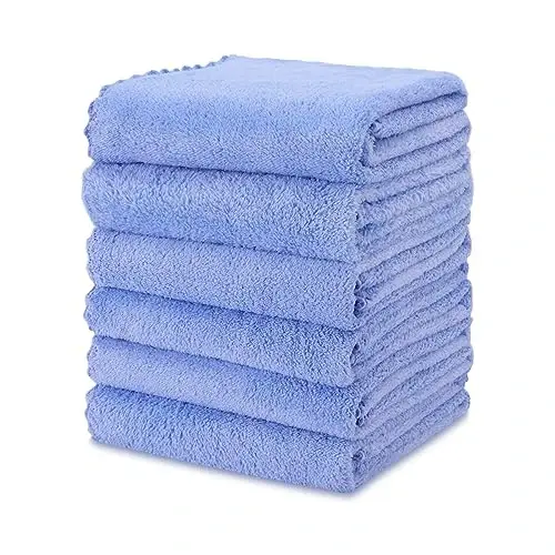 kimteny Кухонные полотенца для посуды, 13x28 дюймов, Премиальные кухонные полотенца, Супер впитывающие кораллово-бархатные микрофибровые салфетки для уборки, Быстросохнущие тряпки для мытья посуды (13x28-6 шт., синие) - 1