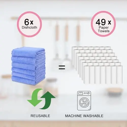 kimteny Кухонные полотенца для посуды, 13x28 дюймов, Премиальные кухонные полотенца, Супер впитывающие кораллово-бархатные микрофибровые салфетки для уборки, Быстросохнущие тряпки для мытья посуды (13x28-6 шт., синие) - 5