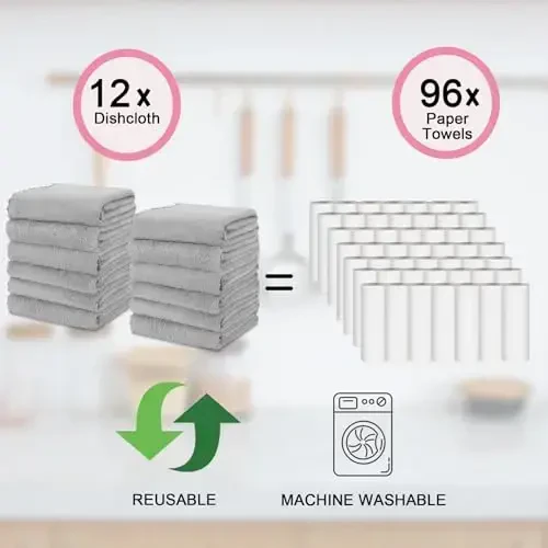 kimteny Кухонные Полотенца для Посуды, 33x71 см Премиальные Салфетки для Посуды, Супер Впитывающие Коралловые Бархатные Микрофибровые Салфетки для Уборки, Быстросохнущие Тряпки для Мытья Посуды (33x71-12 шт, Серый) - 5