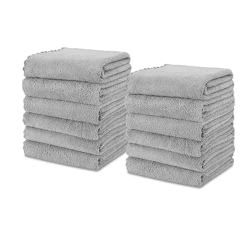 kimteny Кухонные Полотенца для Посуды, 33x71 см Премиальные Салфетки для Посуды, Супер Впитывающие Коралловые Бархатные Микрофибровые Салфетки для Уборки, Быстросохнущие Тряпки для Мытья Посуды (33x71-12 шт, Серый) 