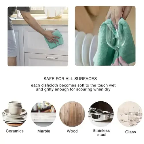 kimteny Kitchen Cloth Dish Towels, 13x28 Inches Premium Dishcloths, Super Absorbent Coral Velvet Microfiber Cleaning Cloths, Fast Drying Rags for Washing Dishes (13x28-12 Pack, Green) - 4