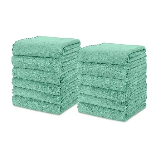 kimteny Kitchen Cloth Dish Towels, 13x28 Inches Premium Dishcloths, Super Absorbent Coral Velvet Microfiber Cleaning Cloths, Fast Drying Rags for Washing Dishes (13x28-12 Pack, Green) - KIMTENY (1)