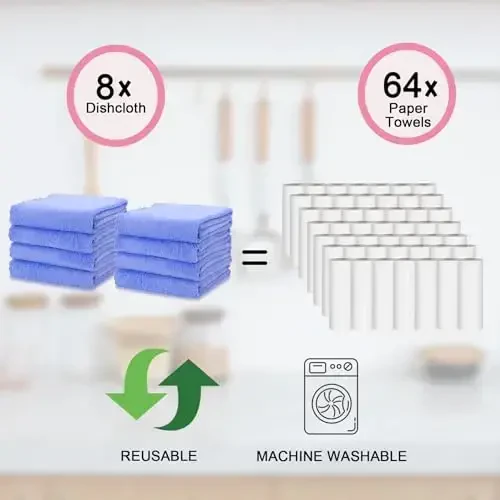 kimteny Kitchen Cloth Dish Towels, 13x28 Inches Premium Dishcloths, Super Absorbent Coral Velvet Microfiber Cleaning Cloths, Fast Drying Rags for Washing Dishes (13x28-8 Pack, Blue) - 6