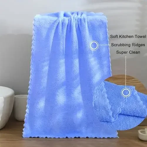 kimteny Kitchen Cloth Dish Towels, 13x28 Inches Premium Dishcloths, Super Absorbent Coral Velvet Microfiber Cleaning Cloths, Fast Drying Rags for Washing Dishes (13x28-8 Pack, Blue) - 7