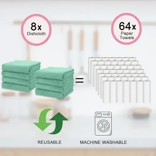 kimteny Kitchen Cloth Dish Towels, 13x28 Inches Premium Dishcloths, Super Absorbent Coral Velvet Microfiber Cleaning Cloths, Fast Drying Rags for Washing Dishes (13x28-8 Pack, Green) - 5