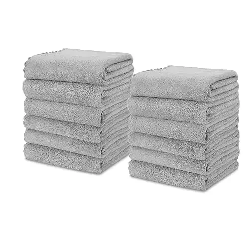 kimteny Kitchen Cloth Dish Towels, 13x28 Inches Premium Dishcloths, Super Absorbent Coral Velvet Microfiber Cleaning Cloths, Fast Drying Rags for Washing Dishes (13x28-12 Pack, Grey) - KIMTENY
