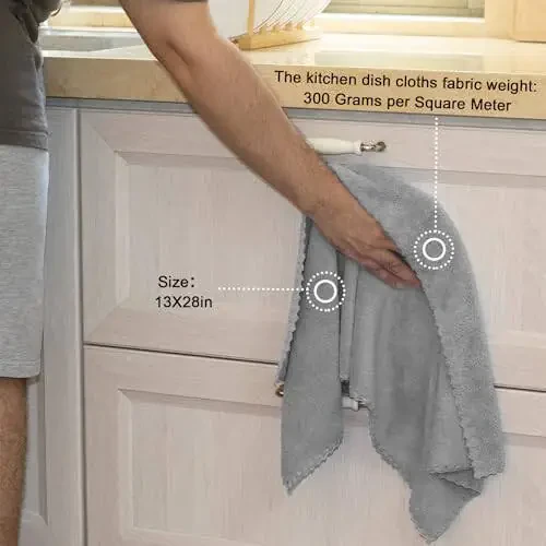 kimteny Kitchen Cloth Dish Towels, 13x28 Inches Premium Dishcloths, Super Absorbent Coral Velvet Microfiber Cleaning Cloths, Fast Drying Rags for Washing Dishes (13x28-6 Pack, Grey) - 2