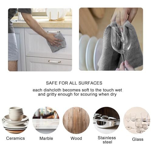 kimteny Kitchen Cloth Dish Towels, 13x28 Inches Premium Dishcloths, Super Absorbent Coral Velvet Microfiber Cleaning Cloths, Fast Drying Rags for Washing Dishes (13x28-6 Pack, Grey) - 3