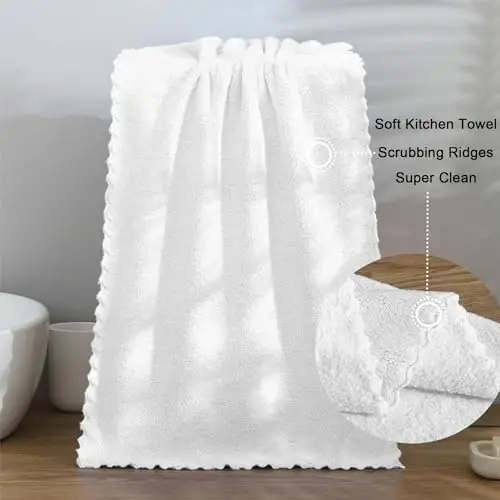 kimteny Kitchen Cloth Dish Towels, 13x28 Inches Premium Dishcloths, Super Absorbent Coral Velvet Microfiber Cleaning Cloths, Fast Drying Rags for Washing Dishes (13x28-6 Pack, White) - 6