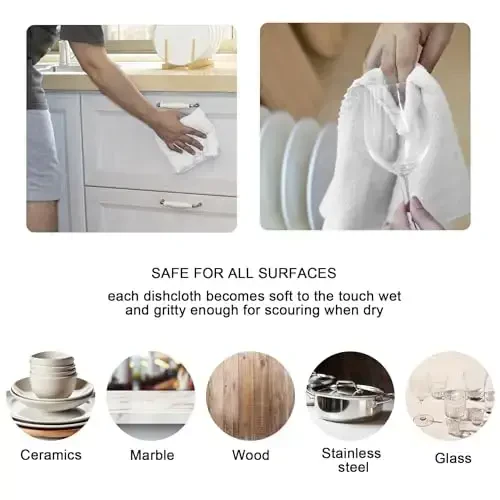 kimteny Kitchen Cloth Dish Towels, 13x28 Inches Premium Dishcloths, Super Absorbent Coral Velvet Microfiber Cleaning Cloths, Fast Drying Rags for Washing Dishes (13x28-6 Pack, White) - 3