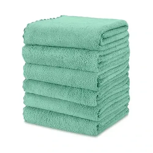 kimteny Kitchen Cloth Dish Towels, 13x28 Inches Premium Dishcloths, Super Absorbent Coral Velvet Microfiber Cleaning Cloths, Fast Drying Rags for Washing Dishes (13x28-6 Pack, Green) - 1