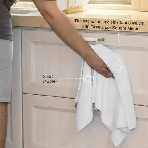 kimteny Kitchen Cloth Dish Towels, 13x28 Inches Premium Dishcloths, Super Absorbent Coral Velvet Microfiber Cleaning Cloths, Fast Drying Rags for Washing Dishes (13x28-12 Pack, White) - 2