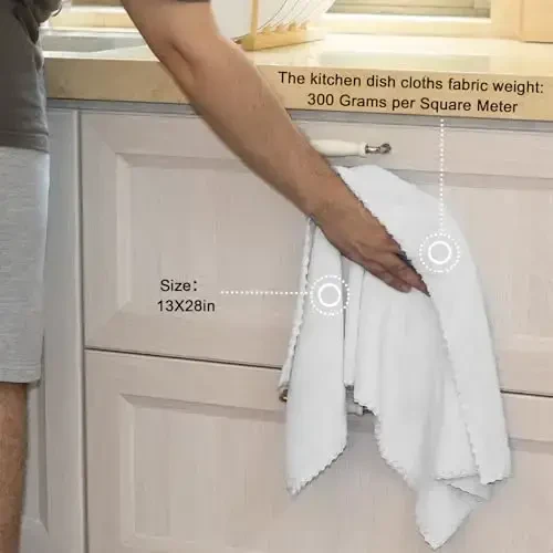 kimteny Oshxona Sochig'i Idish Sochiqlari, 13x28 dyuymli Premium Idish Sochiqlari, Super Absorbent Marjon Baxmal Mikrofiber Tozalash Sochiqlari, Idish Yuvish uchun Tez Quriydigan Latta (13x28-8 Paket, Oq) - 2