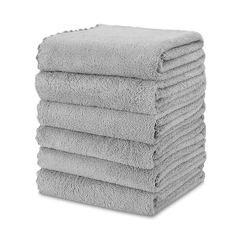 kimteny Oshxona Sochig'i Idish Sochiqlari, 13x28 dyuymli Premium Idish Sochiqlari, Super Shimuvchi Marjon Baxmal Mikrofiber Tozalash Sochiqlari, Idish Yuvish uchun Tez Quritadigan Latta (13x28-6 Pack, Kulrang) - 1