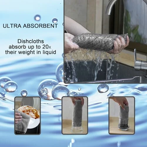 kimteny Oshxona Sochig'i Idish Sochiqlari, 13x28 dyuymli Premium Idish Sochiqlari, Super Shimuvchi Marjon Baxmal Mikrofiber Tozalash Sochiqlari, Idish Yuvish uchun Tez Quritadigan Latta (13x28-6 Pack, Kulrang) - 4