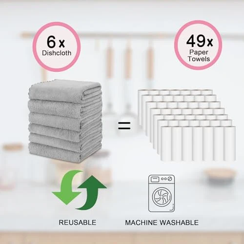 kimteny Oshxona Sochig'i Idish Sochiqlari, 13x28 dyuymli Premium Idish Sochiqlari, Super Shimuvchi Marjon Baxmal Mikrofiber Tozalash Sochiqlari, Idish Yuvish uchun Tez Quritadigan Latta (13x28-6 Pack, Kulrang) - 5