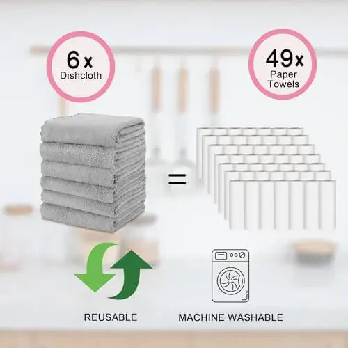 kimteny Oshxona Sochig'i Idish Sochiqlari, 13x28 dyuymli Premium Idish Sochiqlari, Super Shimuvchi Marjon Baxmal Mikrofiber Tozalash Sochiqlari, Idish Yuvish uchun Tez Quritadigan Latta (13x28-6 Pack, Kulrang) - 5