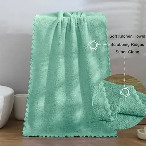 kimteny Oshxona Sochig'i Idish Sochiqlari, 13x28 dyuymli Premium Idish Sochiqlari, Super Yutuvchi Marjon Baxmal Mikrofiber Tozalash Sochiqlari, Idishlarni Yuvish uchun Tez Quriydigan Latta (13x28-8 dona, Yashil) - 6