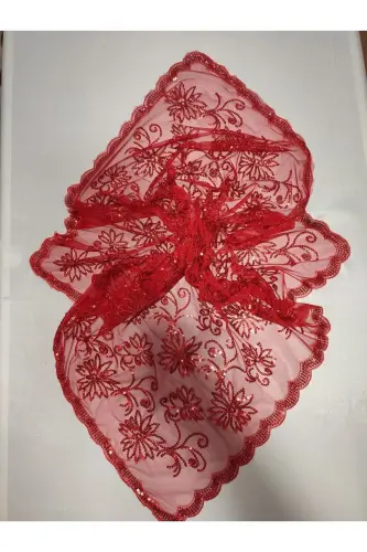 Kına Geceleri Için Pullu Gelin Ve Ayyıldız Damat Kına Örtüsü Eldiveni Ile Kına Örtüsü Özel Duvak Set - Çam-Nar Çiçeği - 6