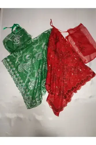 Kına Geceleri Için Pullu Gelin Ve Tuğra Damat Kına Örtüsü Ve Eldiveni Ile Kına Örtüsü Özel Duvak Set-Zümrüt - 1