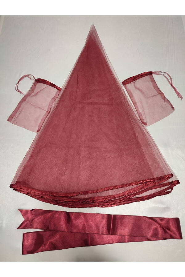 Kına Special Veil Set with Beaded Burgundy Bridal and Fabric Groom Kına Cover, Gloves and Belt - 58