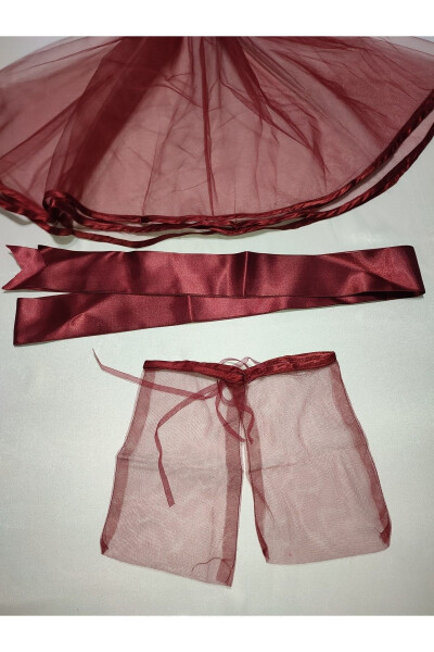 Kına Special Veil Set with Beaded Burgundy Bridal and Fabric Groom Kına Cover, Gloves and Belt - 60