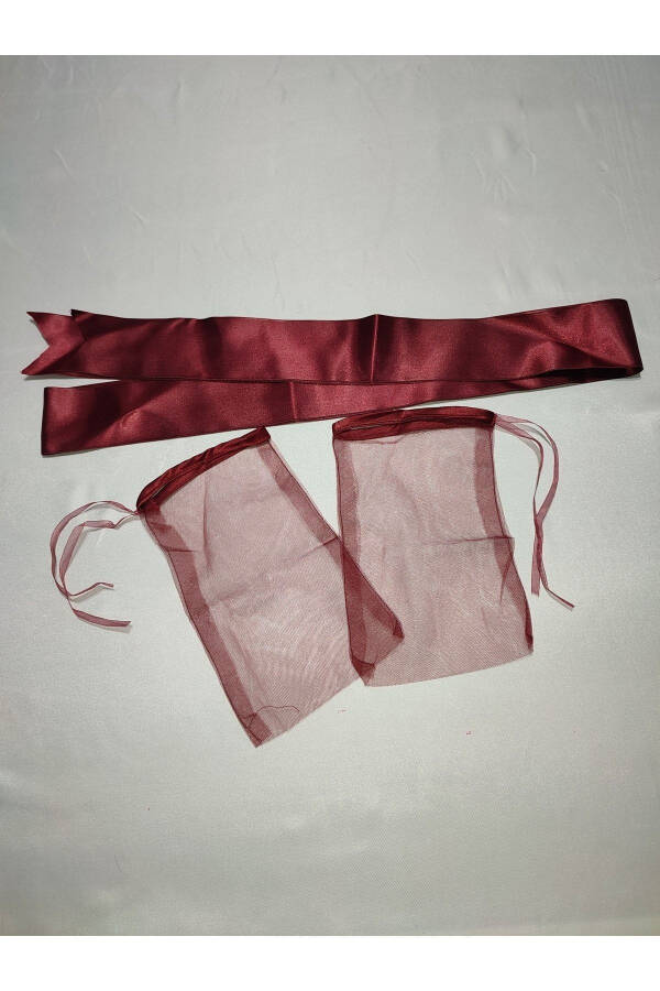 Kına Special Veil Set with Beaded Burgundy Bridal and Fabric Groom Kına Cover, Gloves and Belt - 30